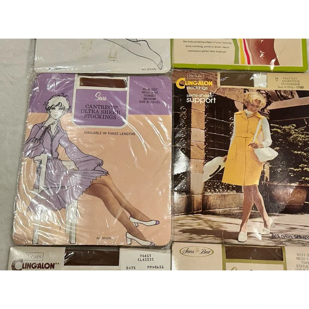 VTG Pantyhose Sheer Cling‎ Along Tights Lot of 7 Various Colors & Sizes